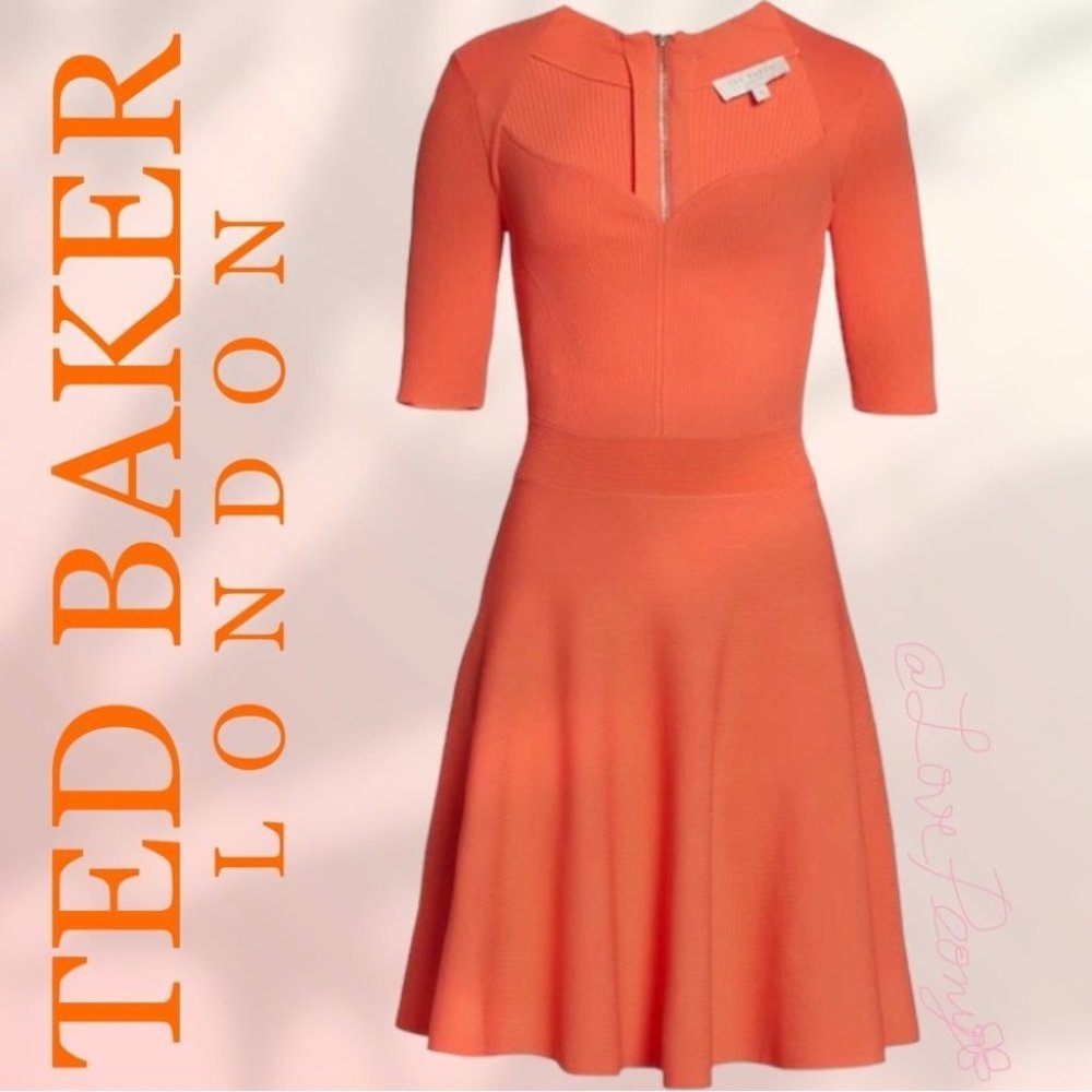 Ted Baker London Orange Knit Fit-and-Flare Mini Dress